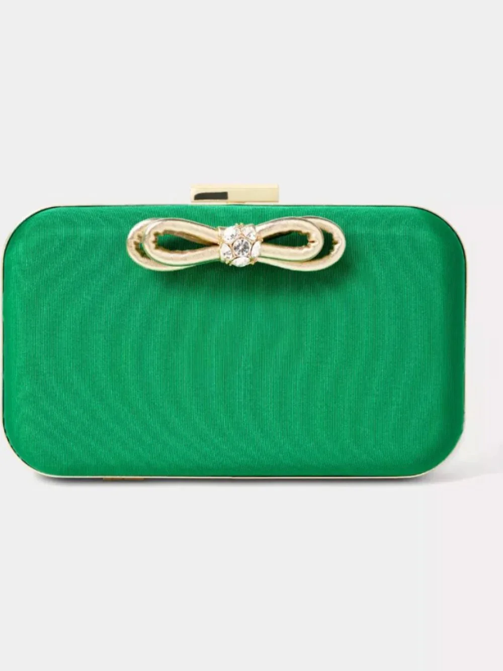 NWT Lilly Pulitzer Jessy Bow Hard Clutch Bamboo Green Gold Chain Crossbody Bag